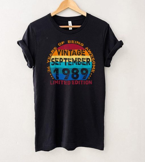 34 Years Old Vintage September 1989 Distressed 34th Birthday T Shirt