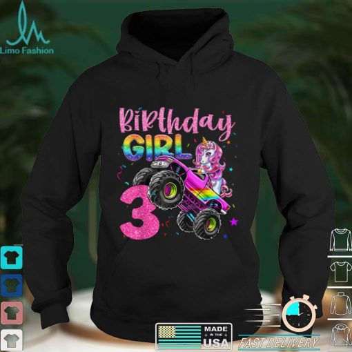 3rd Unicorn Monster Truck Birthday Girls Racing Love 3 Years T Shirt