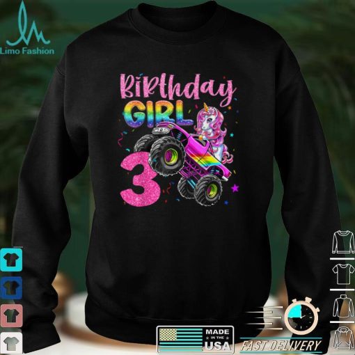 3rd Unicorn Monster Truck Birthday Girls Racing Love 3 Years T Shirt