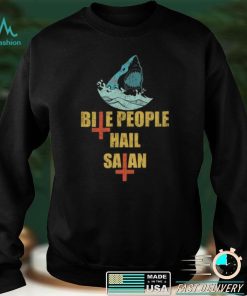 Bite People Hail Satan VIntage Retro Shark Novelty T Shirt