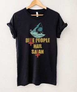 Bite People Hail Satan VIntage Retro Shark Novelty T Shirt