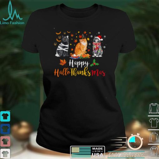 Cats Lover Halloween Merry Christmas Happy Hallothanksmas T Shirt
