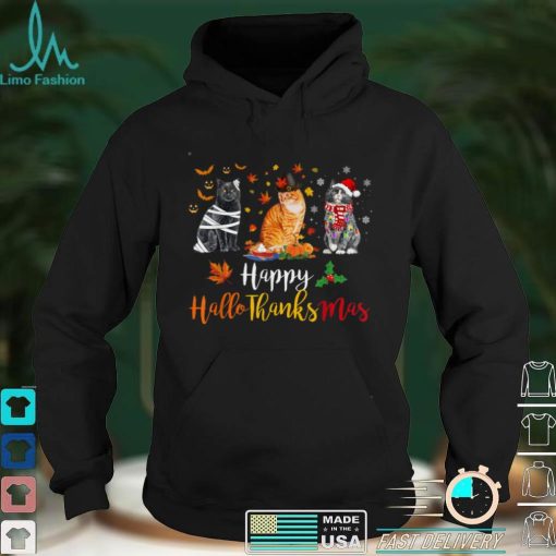 Cats Lover Halloween Merry Christmas Happy Hallothanksmas T Shirt