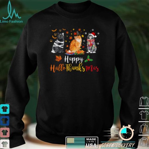 Cats Lover Halloween Merry Christmas Happy Hallothanksmas T Shirt