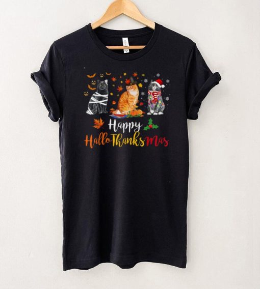 Cats Lover Halloween Merry Christmas Happy Hallothanksmas T Shirt