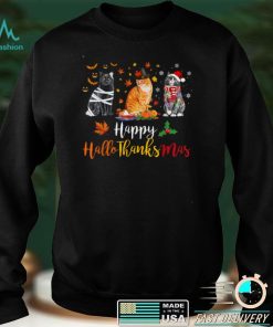 Cats Lover Halloween Merry Christmas Happy Hallothanksmas T Shirt