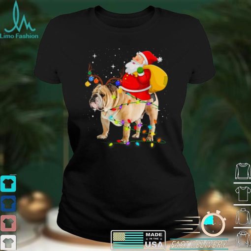 Christmas Santa Claus Riding English Bulldog Xmas Boys Dog T Shirt