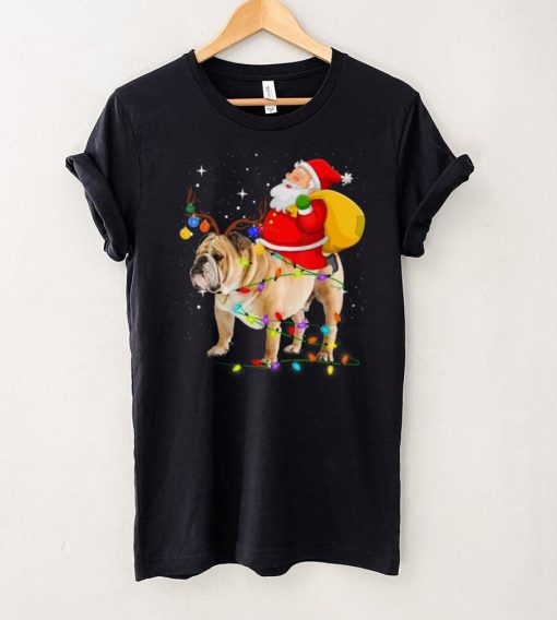 Christmas Santa Claus Riding English Bulldog Xmas Boys Dog T Shirt