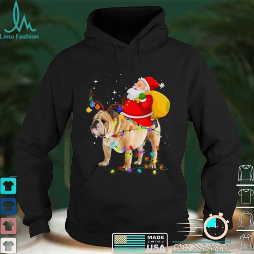 Christmas Santa Claus Riding English Bulldog Xmas Boys Dog T Shirt