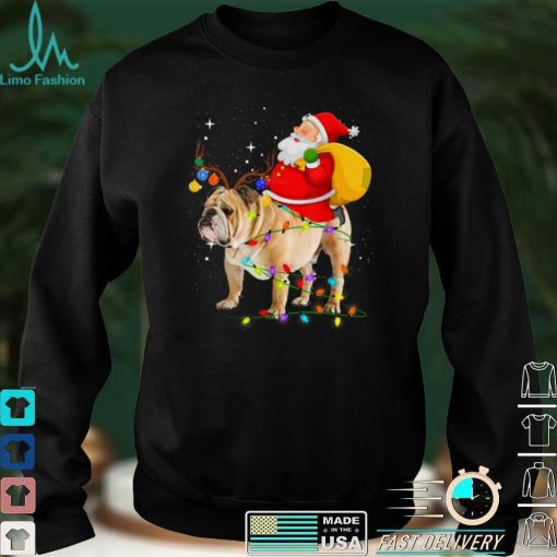 Christmas Santa Claus Riding English Bulldog Xmas Boys Dog T Shirt