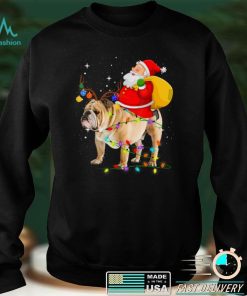 Christmas Santa Claus Riding English Bulldog Xmas Boys Dog T Shirt