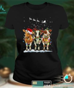 Cow Reindeer Hat Santa Christmas Light Funny Cow Christmas T Shirt