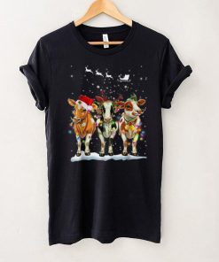 Cow Reindeer Hat Santa Christmas Light Funny Cow Christmas T Shirt