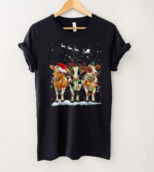 Cow Reindeer Hat Santa Christmas Light Funny Cow Christmas T Shirt