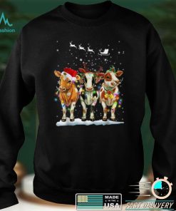 Cow Reindeer Hat Santa Christmas Light Funny Cow Christmas T Shirt