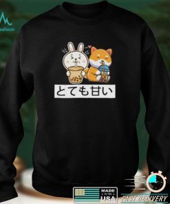 Cute Anime Kawaii Bunny And Fox Drinking Bubble Tea Lover Short Sleeve Unisex T Shirt