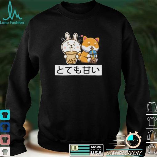 Cute Anime Kawaii Bunny And Fox Drinking Bubble Tea Lover Short Sleeve Unisex T Shirt
