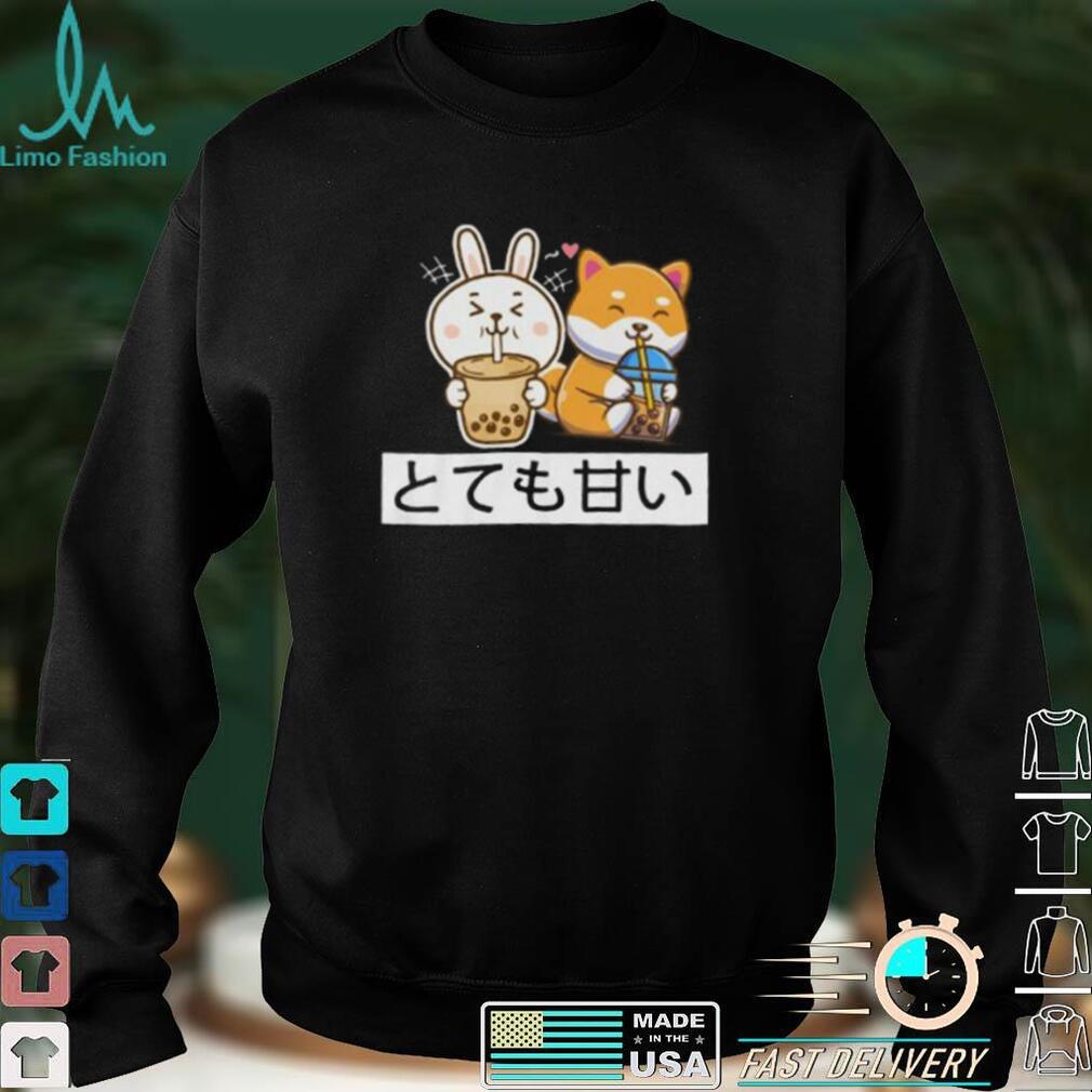 Cute Anime Kawaii Bunny And Fox Drinking Bubble Tea Lover Short Sleeve Unisex T Shirt Cute Anime Kawaii Bunny And Fox Drinking Bubble Tea Lover Short Sleeve Unisex T Shirt