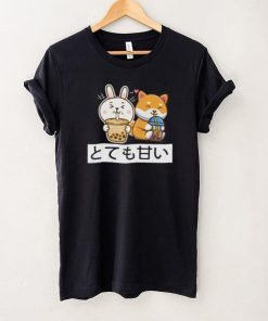 Cute Anime Kawaii Bunny And Fox Drinking Bubble Tea Lover Short Sleeve Unisex T Shirt