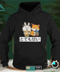 Cute Anime Kawaii Bunny And Fox Drinking Bubble Tea Lover Short Sleeve Unisex T Shirt