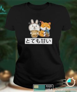 Cute Anime Kawaii Bunny And Fox Drinking Bubble Tea Lover Short Sleeve Unisex T Shirt