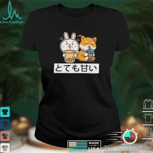 Cute Anime Kawaii Bunny And Fox Drinking Bubble Tea Lover Short Sleeve Unisex T Shirt