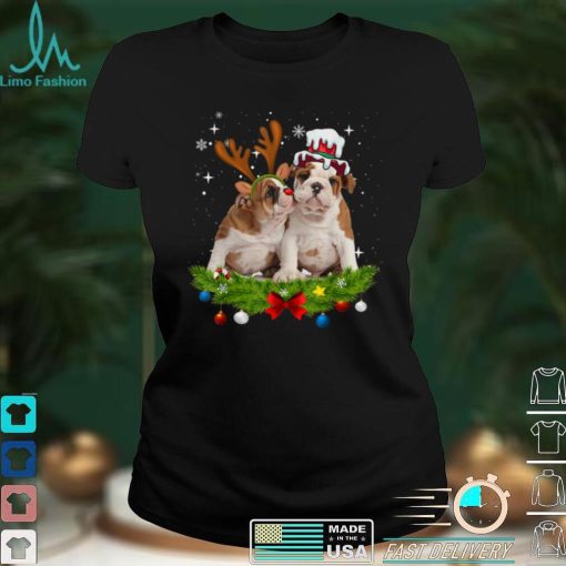Cute English Bulldog Santa Reindeer Christmas T Shirt