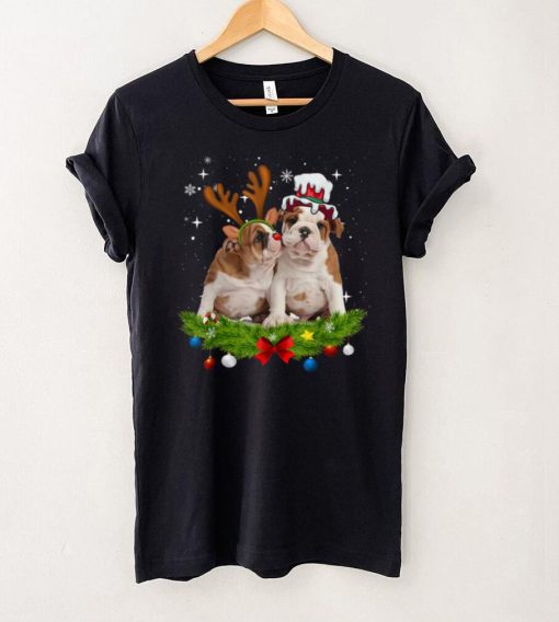 Cute English Bulldog Santa Reindeer Christmas T Shirt