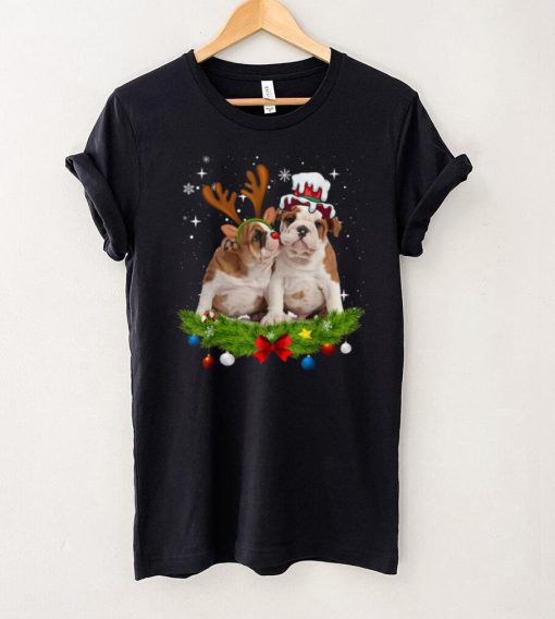 Cute English Bulldog Santa Reindeer Christmas T Shirt