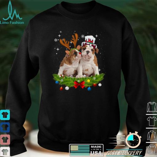 Cute English Bulldog Santa Reindeer Christmas T Shirt