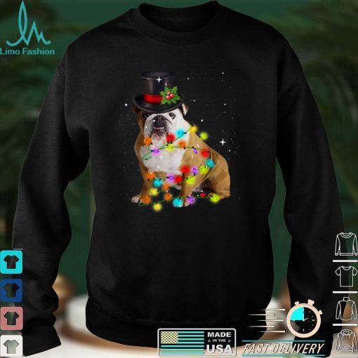 English Bulldog Santa Christmas Tree Lights Xmas Boys Dog T Shirt