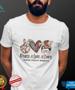 Peace Love Cure Messy Bun Women Multiple Sclerosis Awareness Shirt