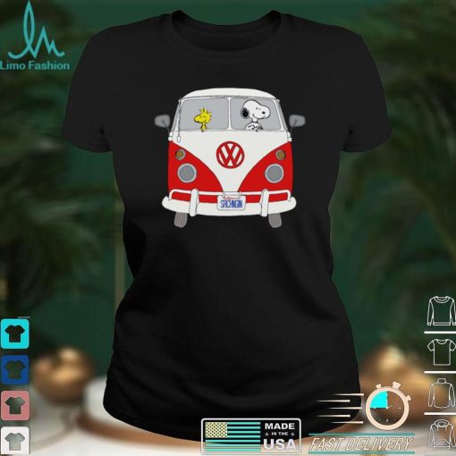 Snoopy and woodstock driving Hippie Volkswagen Beetle shirt