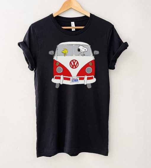 Snoopy and woodstock driving Hippie Volkswagen Beetle shirt