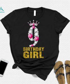 9 Year Old Gift 9th Birthday Girl Queen diamond crown Pink T Shirt