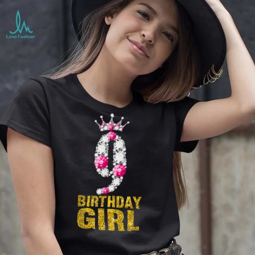 9 Year Old Gift 9th Birthday Girl Queen diamond crown Pink T Shirt