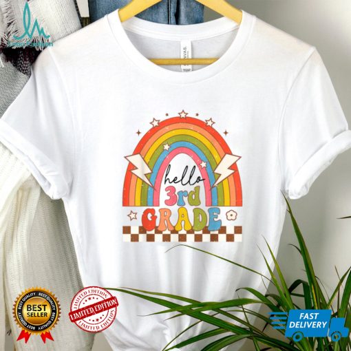 Back To School Hello Third Grade Teacher Retro Rainbow T Shirt   Copy (2)