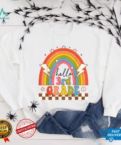 Back To School Hello Third Grade Teacher Retro Rainbow T Shirt Copy (2)