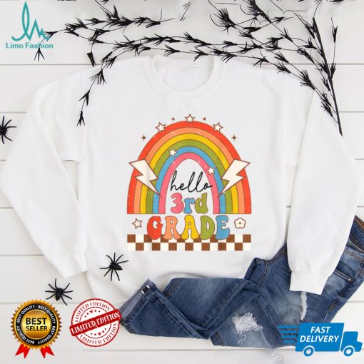 Back To School Hello Third Grade Teacher Retro Rainbow T Shirt   Copy (2)