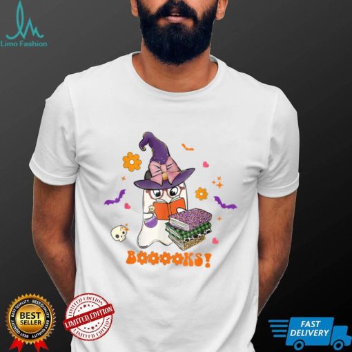 Booooks Cute Ghost Reading Library Books Halloween Teacher T Shirt