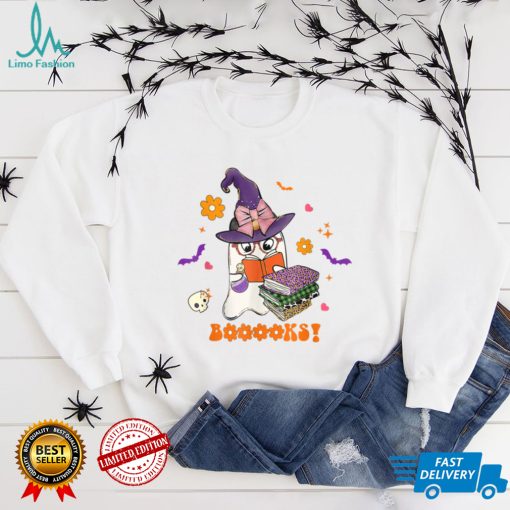 Booooks Cute Ghost Reading Library Books Halloween Teacher T Shirt