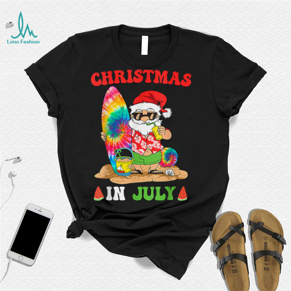 Christmas In July Santa Tie Dye Summer Surf Surfing Surfer T Shirt