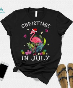 Christmas In July for Women Pink Flamingo T Shirt