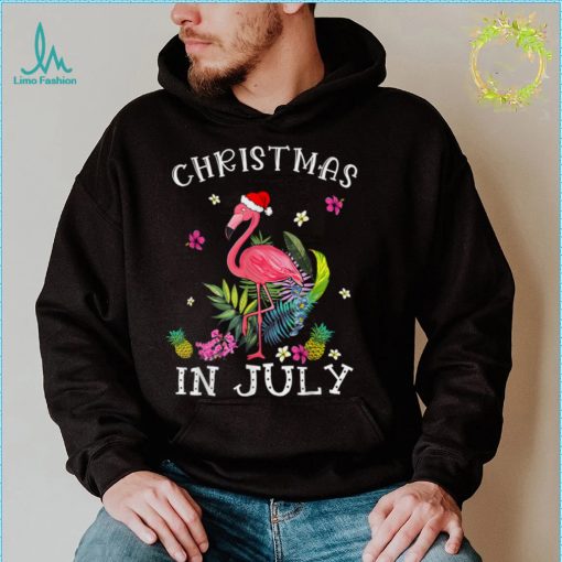 Christmas In July for Women Pink Flamingo T Shirt