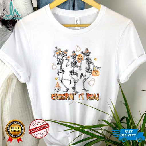 Creepin It Real Skeletons Pumpkin Boo Halloween Party T Shirt