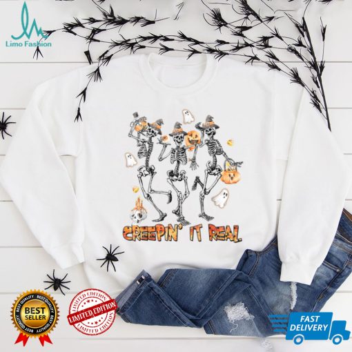 Creepin It Real Skeletons Pumpkin Boo Halloween Party T Shirt