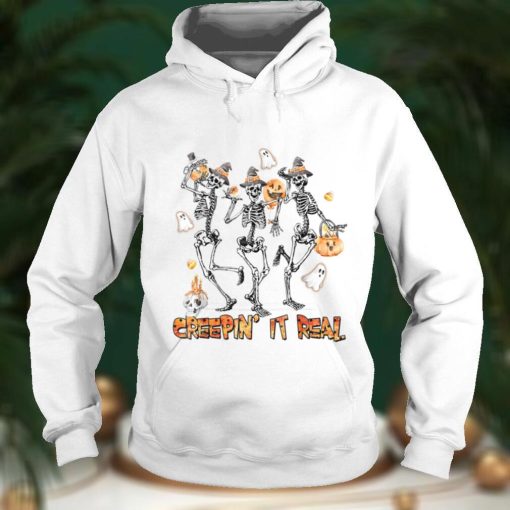 Creepin It Real Skeletons Pumpkin Boo Halloween Party T Shirt