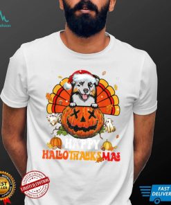 Dog Australian Shepherd Happy Hallothanksmas Halloween T Shirt   Copy (2)