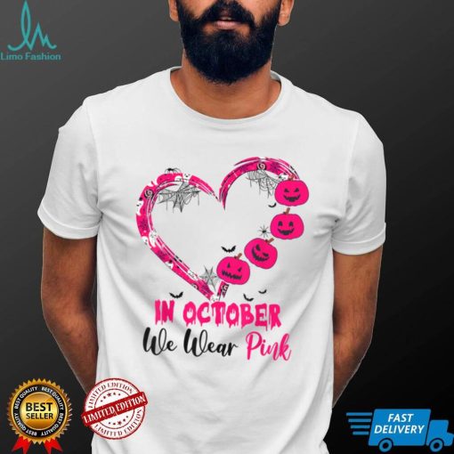 In October We Wear Pink Pumpkin Breast Cancer Halloween T Shirt 1   Copy