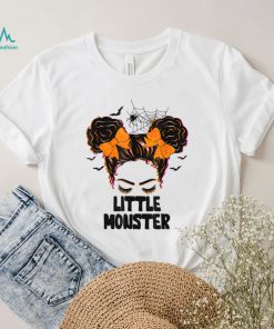 Little Monster Shirt For Girls Halloween Kid Youth Messy Bun T Shirt